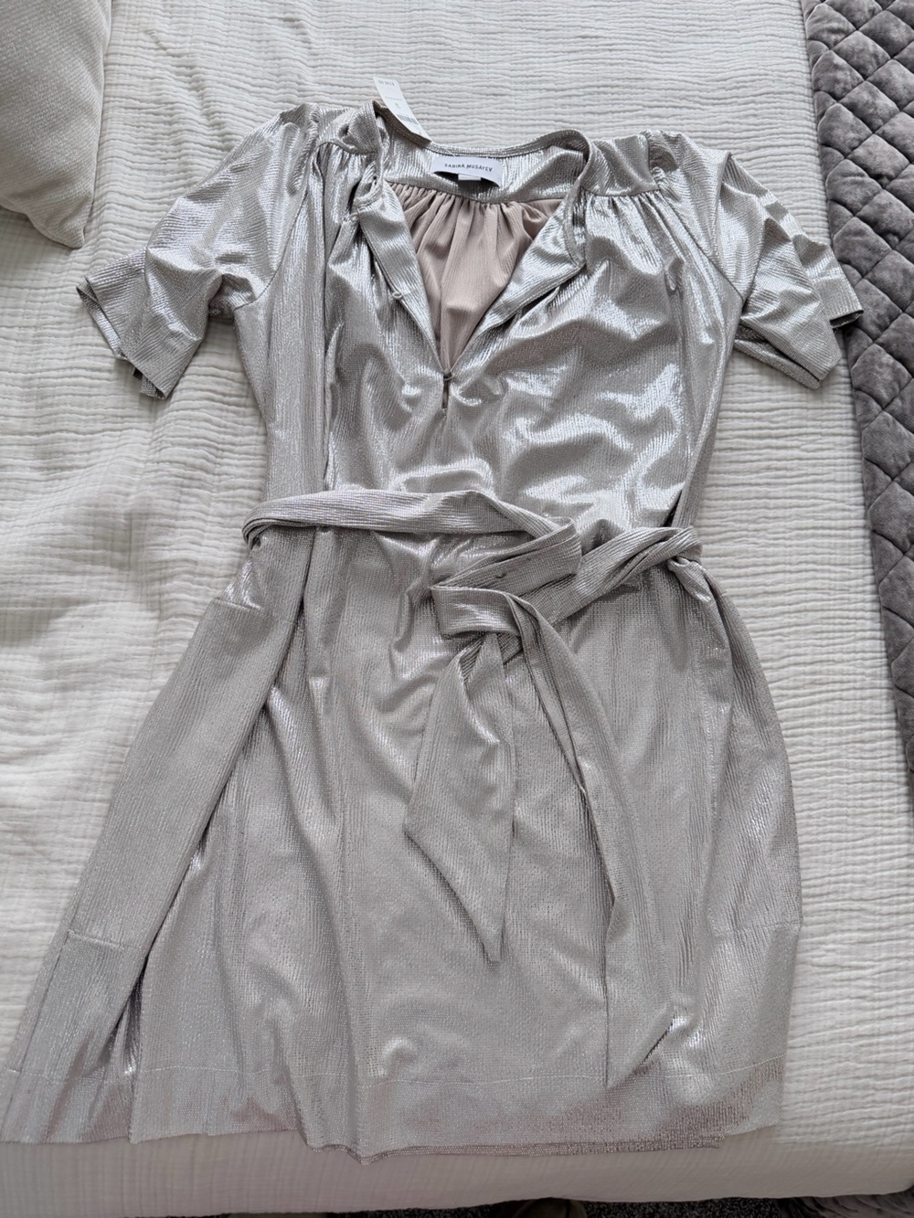 Anthropologie Silver Metallic Wrap Dress
